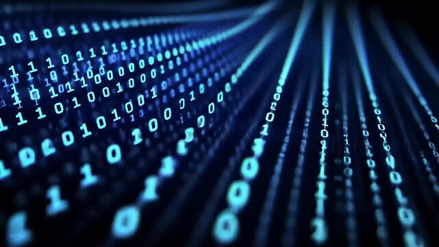 Abstract representation of binary code flowing in a digital environment, symbolizing data processing - Powered by Adobe