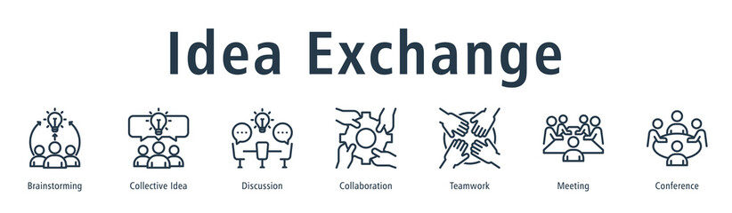 Idea Exchange web banner icon vector illustration concept with icon of brainstorming, collective idea, discussion, collaboration, teamwork, meeting, and conference.