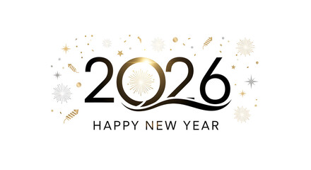 Obraz premium 花火と星で祝う、スタイリッシュな2026年ハッピーニューイヤー