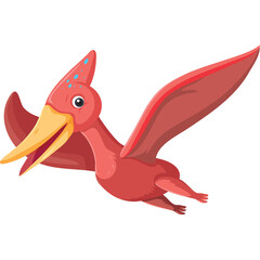 Coral Pink Pterodactyl With Blue Spots On Its Head Flying Through The Air