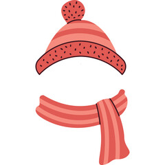 Coral Pink Knitted Winter Hat With Pom Pom And Matching Scarf Winter Headwear Accessory Set Isolated On Transparent Background