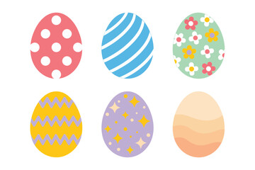 Flat vector icons for holiday, featuring various patterned eggs, representing easter celebration and spring festival,