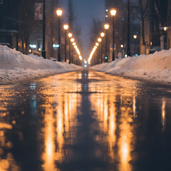night winter at city street