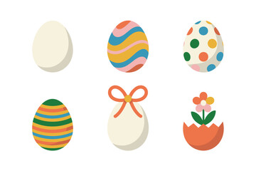 Flat color icons for holiday, illustrating patterned eggs, representing easter celebration and spring festival,