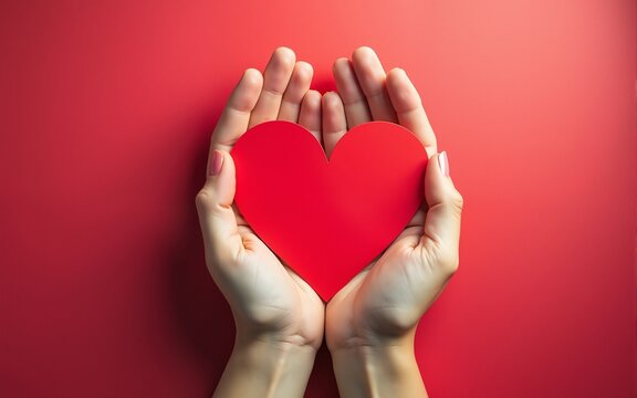 Hand holding red heart, World health day, Health care and mental health concept, Health insurance, Charity volunteer donation, CSR responsibility, World heart day, Self love. High quality