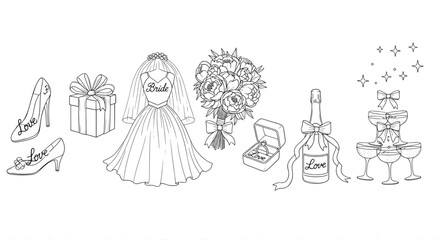 Wedding celebration accessories line art