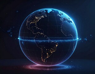 Glowing globe with illuminated cities, dark background