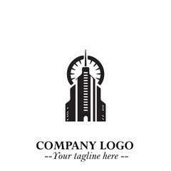 Obraz premium Building Logo Symbol in Black on the White Background with Modern Minimal Architecture Design