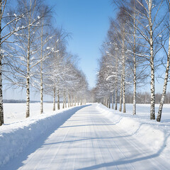 road in winter forest