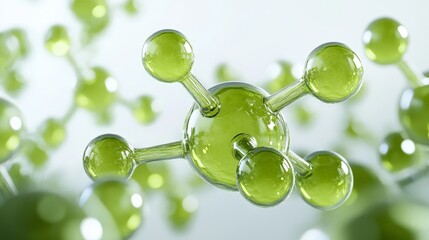 Laboratory-grade visualization of geometric collagen triple helix molecules suspended within luminous green transparent spheres, isolated on pure white backdrop, scientific precision detail, glossy