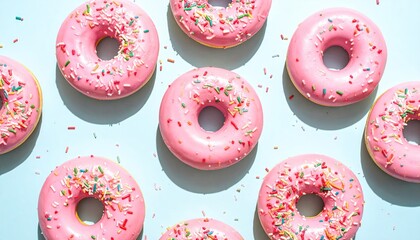 Pink donuts with sprinkles, on a blue background
