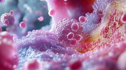 Advanced medical visualization showing abdominal cross-section with adipose tissue being metabolized, detailed cellular structure with triglycerides converting to energy, dynamic process shown in