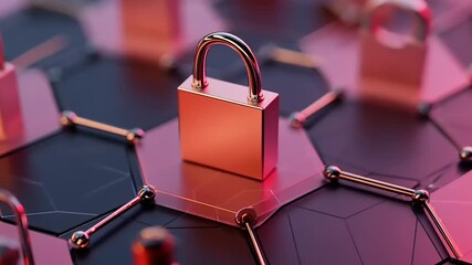 A shiny padlock on a hexagonal digital background, symbolizing security and technology advancements - Powered by Adobe
