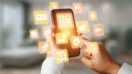 Concept of social media revolutionizes digital communication. This platform enables global...