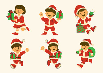 kids santa claus with gift box cartoon