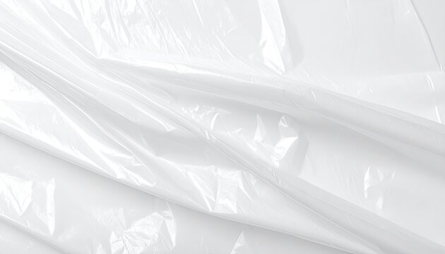 Wrinkled, shiny white plastic sheet with soft light