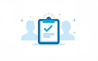 Blue health insurance icons with a center checklist clipboard on white background. Concept of health insurance services and protection. High quality