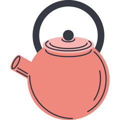 Coral Teapot With Dark Gray Handle And Lid On Transparent Background Flat Design Style Simple Object Kitchenware For Tea Or Coffee