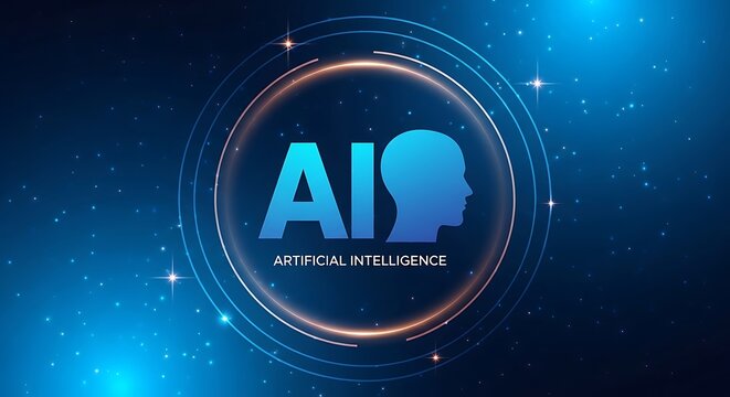 Artificial intelligence concept with human head silhouette and glowing elements