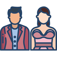 Couple Formal Attire Pink Blazer Blue Shirt Woman Pink Gown Isolated Transparent Background Vector Illustration