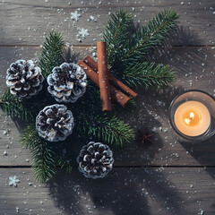 christmas decoration on wooden table