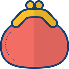 Coral Coin Purse With Blue Outline And Yellow Clasp Isolated On Transparent Background