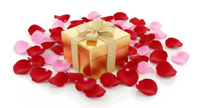 gift box with red rose petals