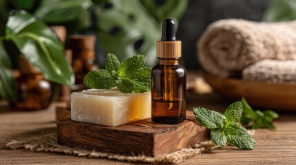 Essential oil soap and mint aromatherapy spa treatment