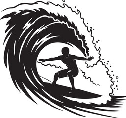 Dynamic Silhouette of a Surfer Riding a Powerful Wave, Capturing the Thrill and Freedom of Ocean Sports and Aquatic Adventure