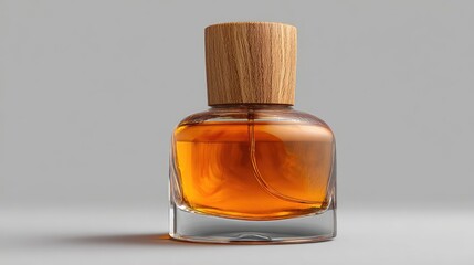 Perfume bottle amber liquid wood cap beauty fragrance scent