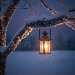 old lantern in the snow