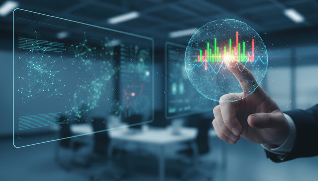 Data foundation quality. ai transformation business innovation dashboard analytics touching holographic chart globe with hands inspiring insight