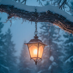 old lantern in the snow