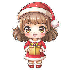 Cute girl holding a gift box clipart white background 