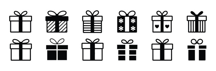 Gift Box Line Icon – Minimalist Present Outline Design, Simple Vector Illustration of Wrapped Package Isolated on White for Holiday, Birthday, and Celebration Graphics