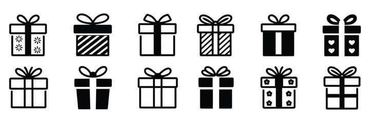 Gift Box Line Icon – Minimalist Present Outline Design, Simple Vector Illustration of Wrapped Package Isolated on White for Holiday, Birthday, and Celebration Graphics