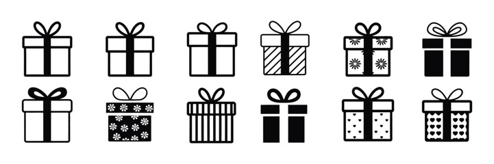 Gift Box Line Icon – Minimalist Present Outline Design, Simple Vector Illustration of Wrapped Package Isolated on White for Holiday, Birthday, and Celebration Graphics