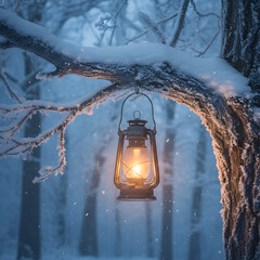 old lantern in the snow