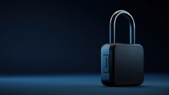 A digitally rendered open padlock, against a dark blue gradient backdrop - Powered by Adobe