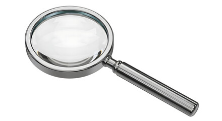 Close up of a classic magnifying glass with a silver handle and frame