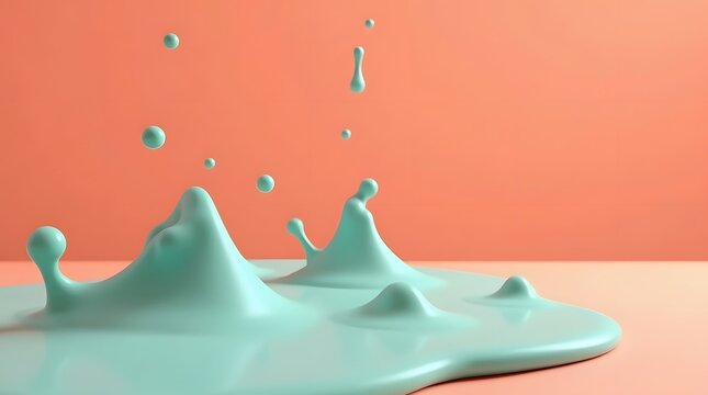 Splash of light green liquid on peach background showcasing vibrant colors, abstract forms and fluid dynamics in captivating photorealistic detail