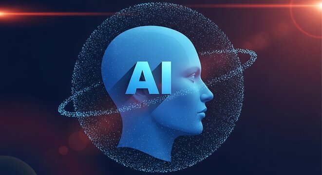 Artificial Intelligence Digital Mind Concept with Head Silhouette and Data Flow