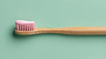 Bamboo toothbrush with pink toothpaste dental hygiene