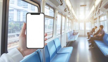 通勤電車内でスマートフォンを操作する日常シーン画像