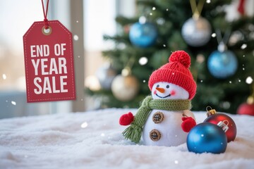 End of year sale christmas decoration snowman ornament winter holiday season festive celebration discount offer