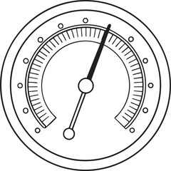 Circular gauge with needle outline illustration, analog measurement tool for mechanical and technical design