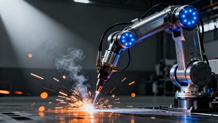 Futuristic robotic welding system in action with sparks and precision