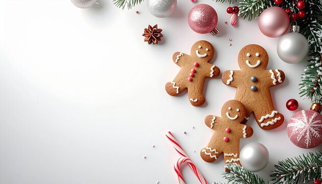 ジンジャークッキーとピンクの飾りのある冬のコピースペース 4kリアリスティック
