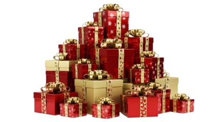 Stack of christmas gifts isolated on transparent background
