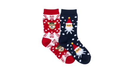 Christmas socks with santa claus and reindeer isolated on transparent background